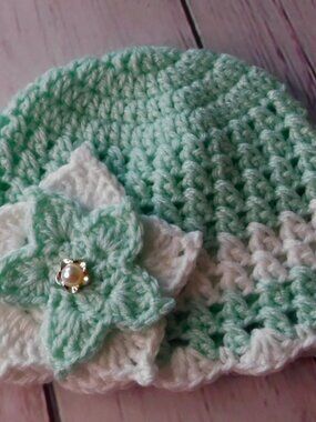 Crochet Baby Hat, Handmade Hat, Baby Shower Gift, Photo Prop, Flower Hat